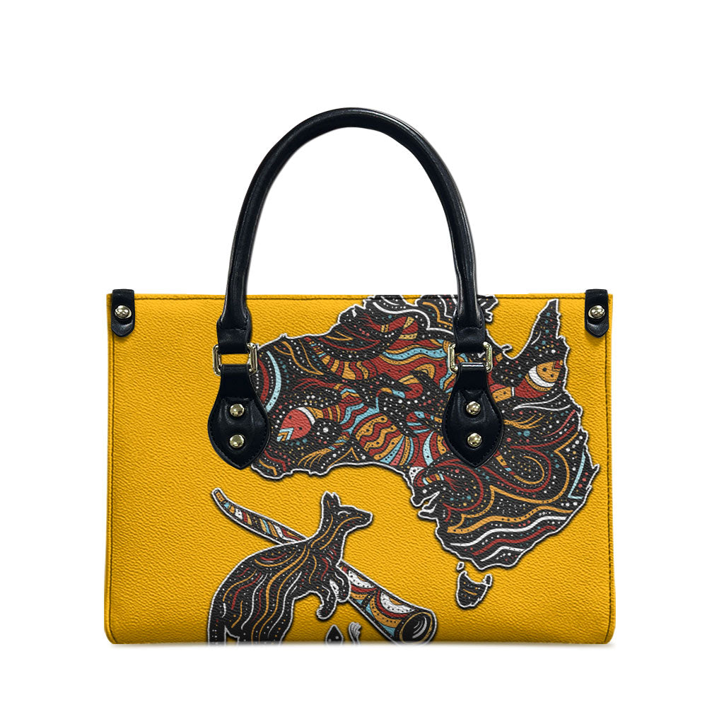 Didgeridoo Kangaroo Australia Leather Bag Aboriginal Dot Art Indigenous Wildlife