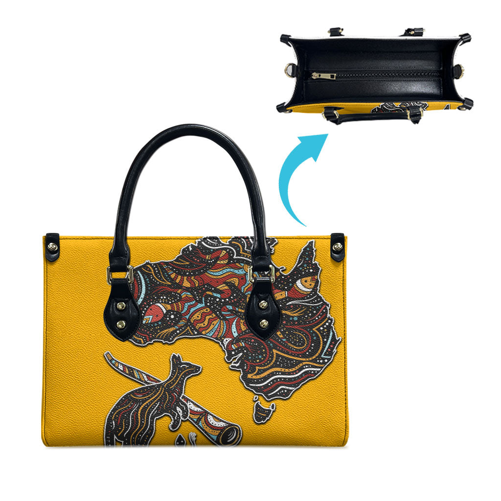 Didgeridoo Kangaroo Australia Leather Bag Aboriginal Dot Art Indigenous Wildlife