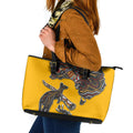 Didgeridoo Kangaroo Australia Leather Tote Bag Aboriginal Dot Art Indigenous Wildlife