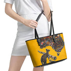 Didgeridoo Kangaroo Australia Leather Tote Bag Aboriginal Dot Art Indigenous Wildlife