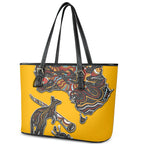 Didgeridoo Kangaroo Australia Leather Tote Bag Aboriginal Dot Art Indigenous Wildlife