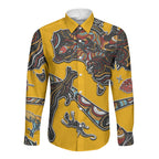 Didgeridoo Kangaroo Australia Long Sleeve Button Shirt Aboriginal Dot Art Indigenous Wildlife