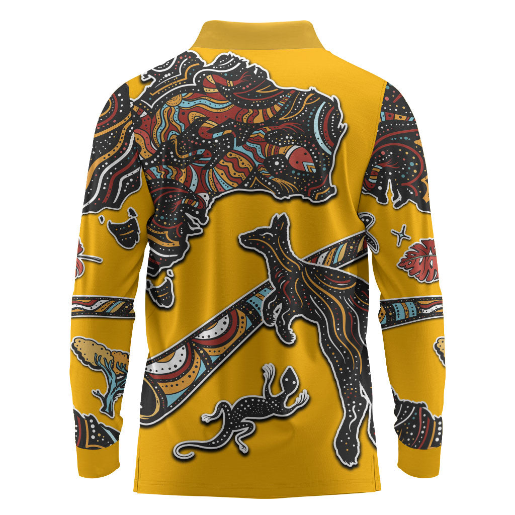 Didgeridoo Kangaroo Australia Long Sleeve Polo Shirt Aboriginal Dot Art Indigenous Wildlife