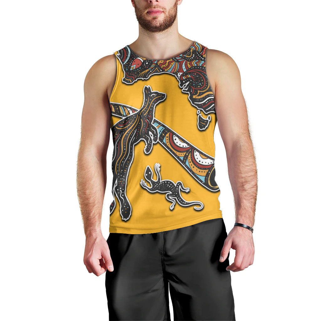 Didgeridoo Kangaroo Australia Men Tank Top Aboriginal Dot Art Indigenous Wildlife