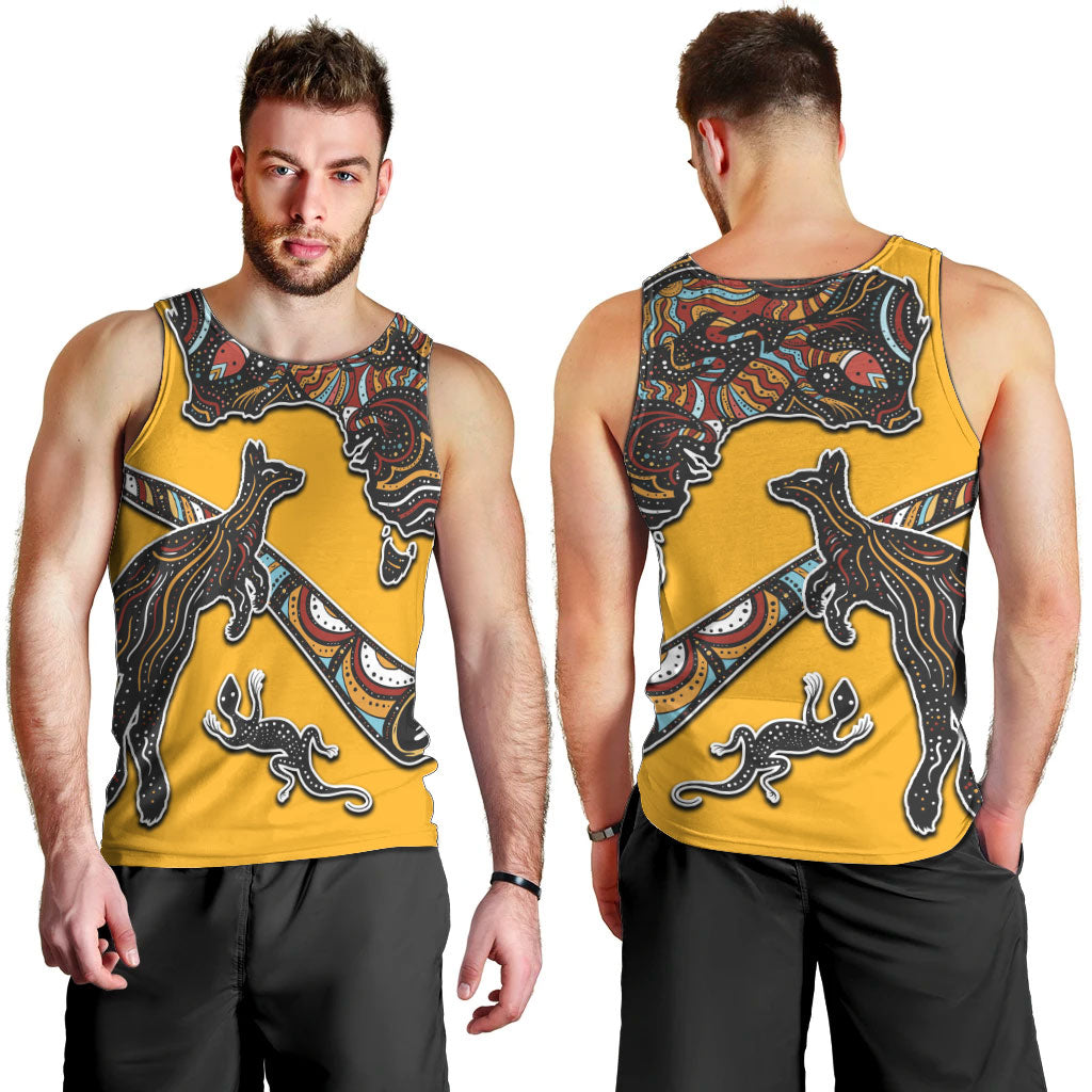 Didgeridoo Kangaroo Australia Men Tank Top Aboriginal Dot Art Indigenous Wildlife