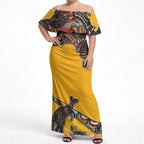 Didgeridoo Kangaroo Australia Off Shoulder Maxi Dress Aboriginal Dot Art Indigenous Wildlife