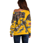 Didgeridoo Kangaroo Australia Off Shoulder Sweater Aboriginal Dot Art Indigenous Wildlife