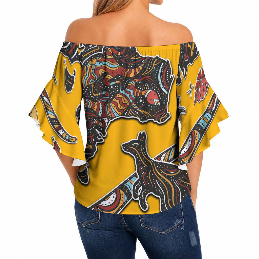 Didgeridoo Kangaroo Australia Off Shoulder Wrap Waist Top Aboriginal Dot Art Indigenous Wildlife