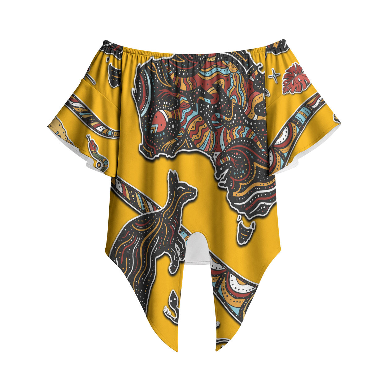 Didgeridoo Kangaroo Australia Off Shoulder Wrap Waist Top Aboriginal Dot Art Indigenous Wildlife