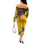 Didgeridoo Kangaroo Australia Off The Shoulder Long Sleeve Dress Aboriginal Dot Art Indigenous Wildlife