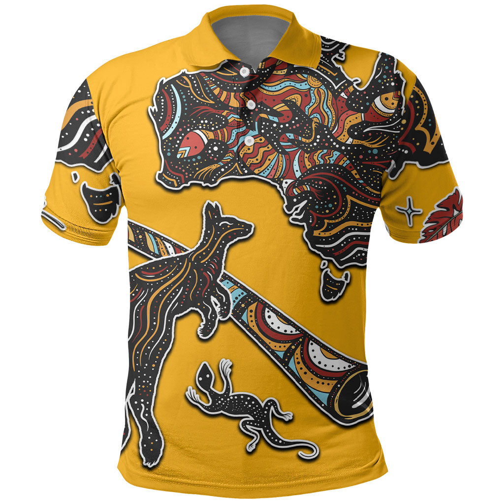 Didgeridoo Kangaroo Australia Polo Shirt Aboriginal Dot Art Indigenous Wildlife