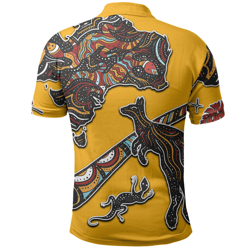 Didgeridoo Kangaroo Australia Polo Shirt Aboriginal Dot Art Indigenous Wildlife