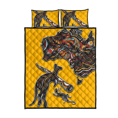 Didgeridoo Kangaroo Australia Quilt Bed Set Aboriginal Dot Art Indigenous Wildlife