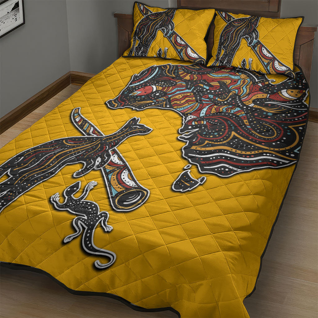 Didgeridoo Kangaroo Australia Quilt Bed Set Aboriginal Dot Art Indigenous Wildlife