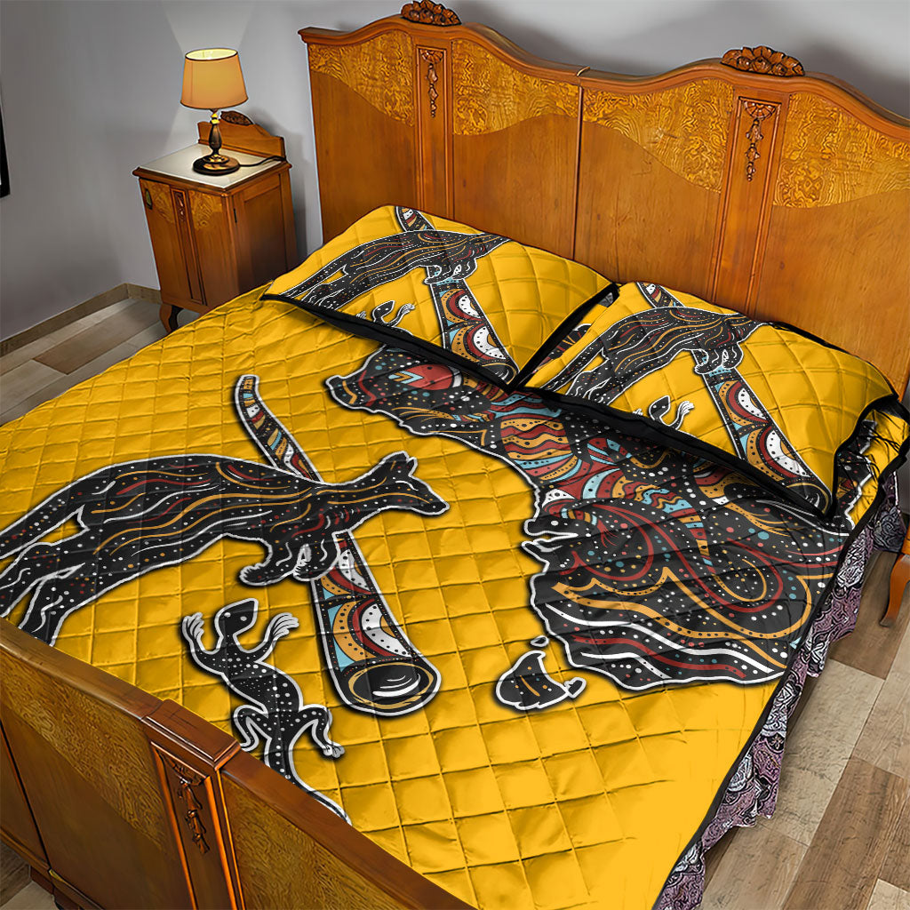 Didgeridoo Kangaroo Australia Quilt Bed Set Aboriginal Dot Art Indigenous Wildlife