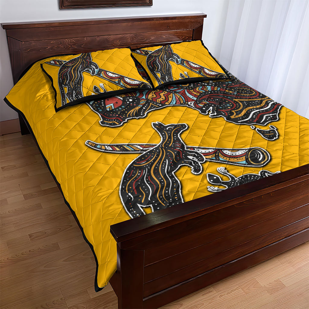 Didgeridoo Kangaroo Australia Quilt Bed Set Aboriginal Dot Art Indigenous Wildlife