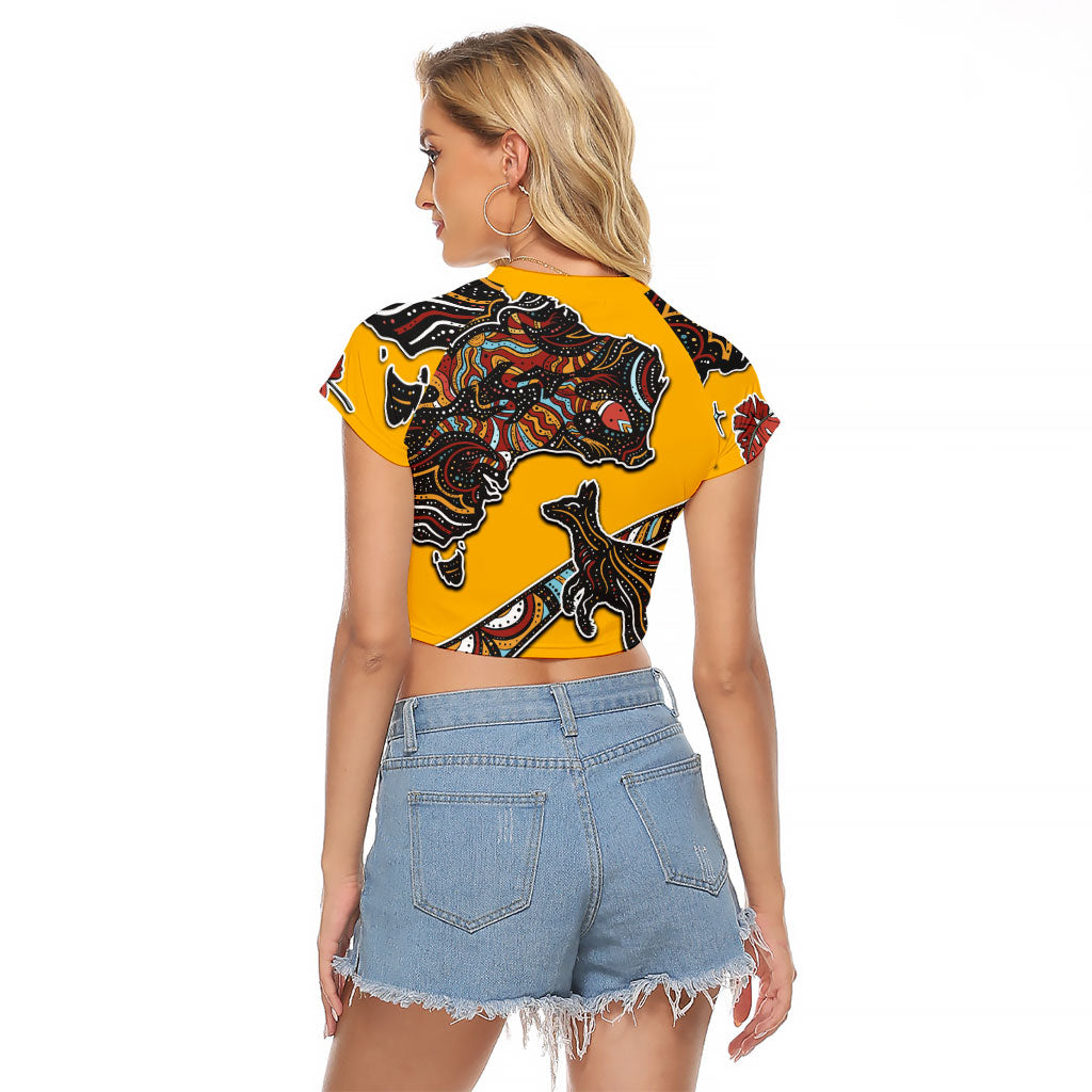 Didgeridoo Kangaroo Australia Raglan Cropped T Shirt Aboriginal Dot Art Indigenous Wildlife