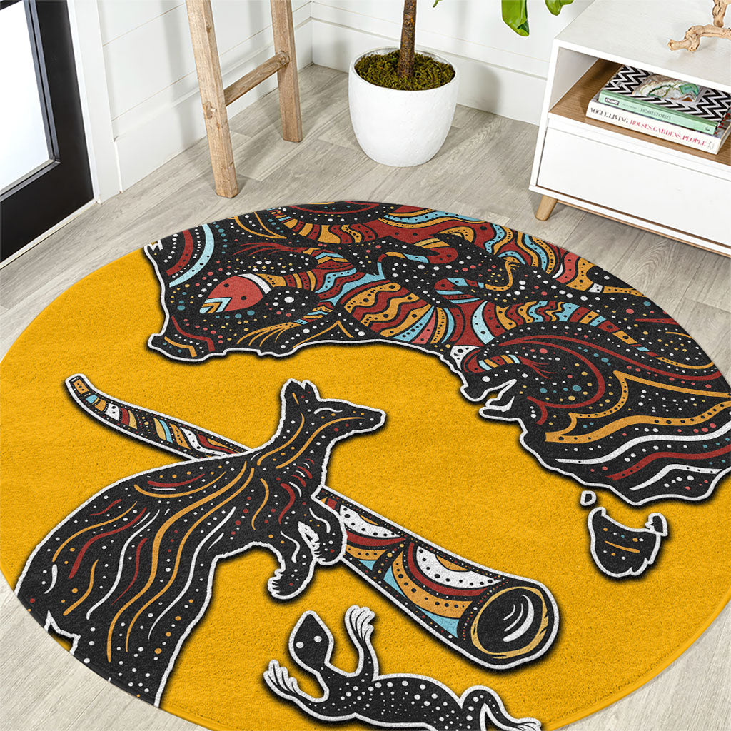 Didgeridoo Kangaroo Australia Round Carpet Aboriginal Dot Art Indigenous Wildlife