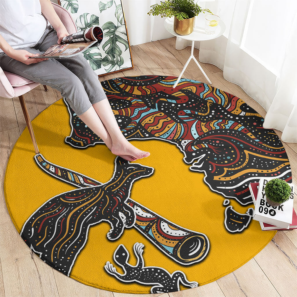 Didgeridoo Kangaroo Australia Round Carpet Aboriginal Dot Art Indigenous Wildlife