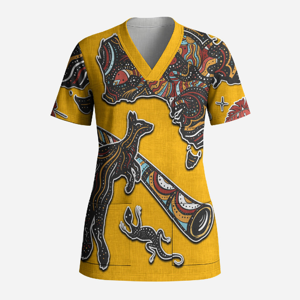Didgeridoo Kangaroo Australia Scrub Top Aboriginal Dot Art Indigenous Wildlife