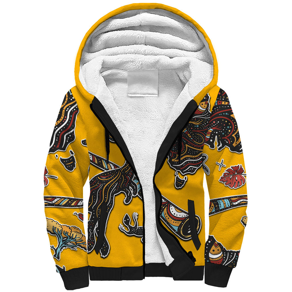 Didgeridoo Kangaroo Australia Sherpa Hoodie Aboriginal Dot Art Indigenous Wildlife