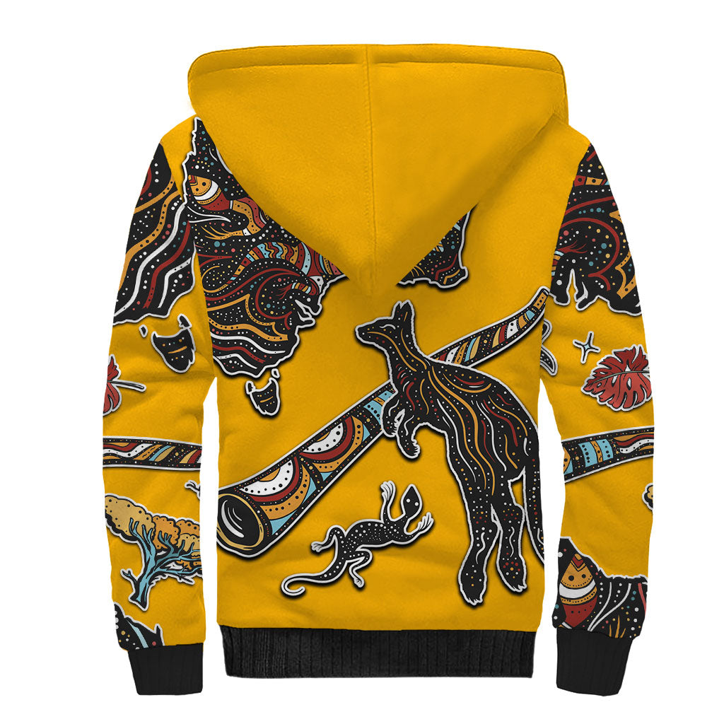 Didgeridoo Kangaroo Australia Sherpa Hoodie Aboriginal Dot Art Indigenous Wildlife