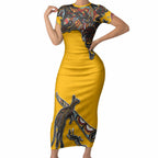 Didgeridoo Kangaroo Australia Short Sleeve Bodycon Dress Aboriginal Dot Art Indigenous Wildlife