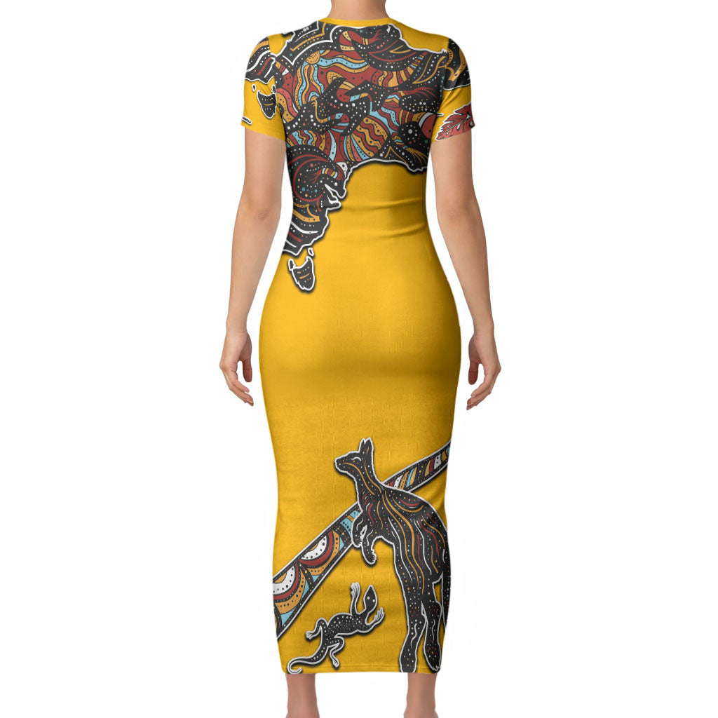 Didgeridoo Kangaroo Australia Short Sleeve Bodycon Dress Aboriginal Dot Art Indigenous Wildlife