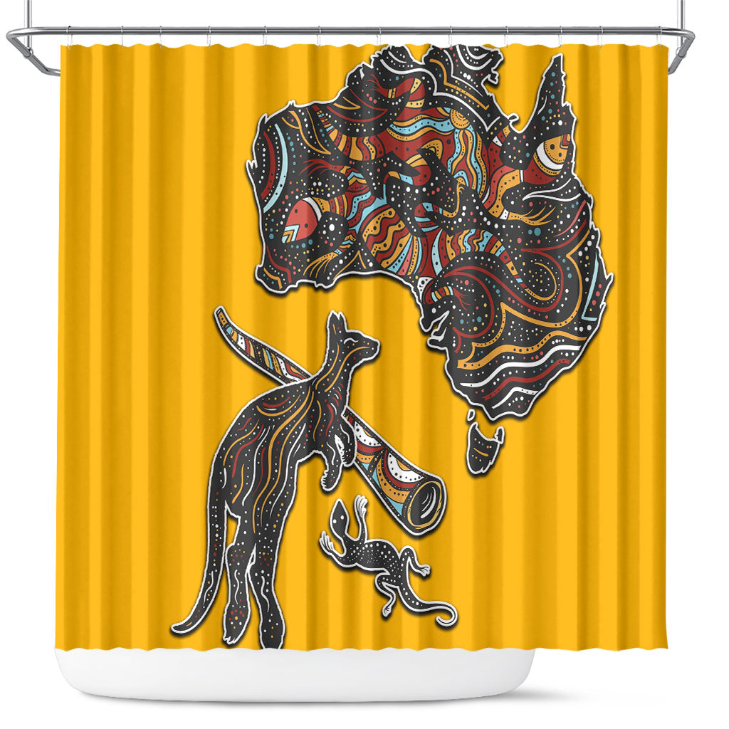 Didgeridoo Kangaroo Australia Shower Curtain Aboriginal Dot Art Indigenous Wildlife