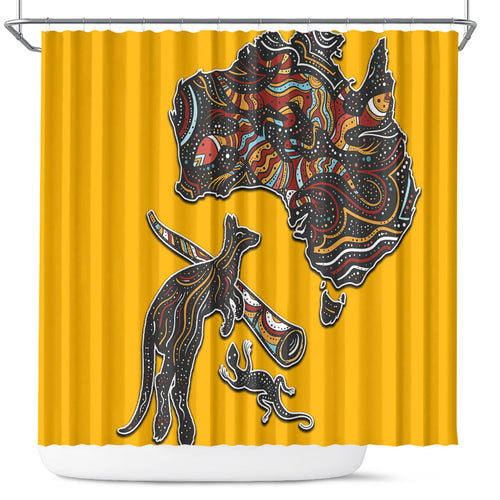 Didgeridoo Kangaroo Australia Shower Curtain Aboriginal Dot Art Indigenous Wildlife