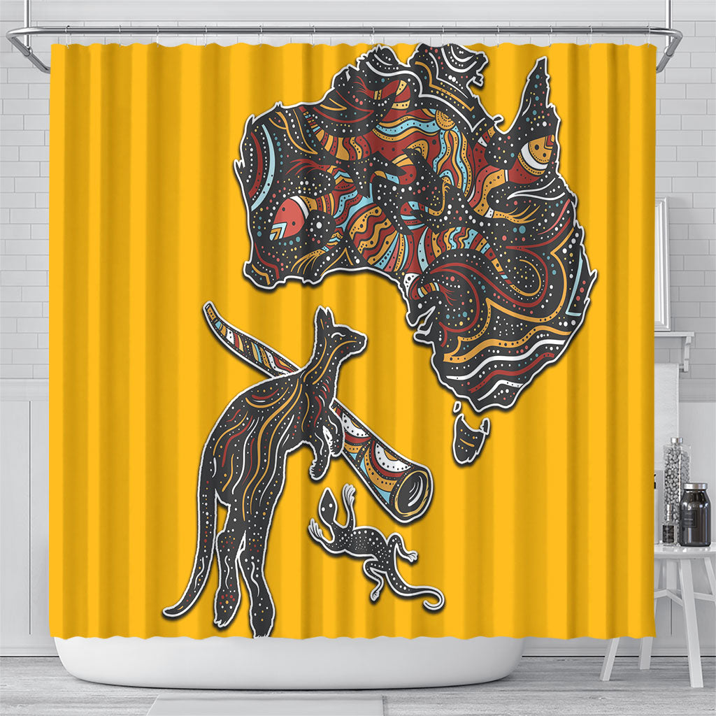Didgeridoo Kangaroo Australia Shower Curtain Aboriginal Dot Art Indigenous Wildlife