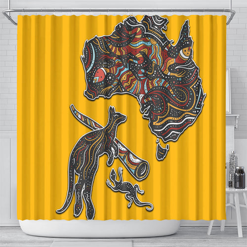 Didgeridoo Kangaroo Australia Shower Curtain Aboriginal Dot Art Indigenous Wildlife