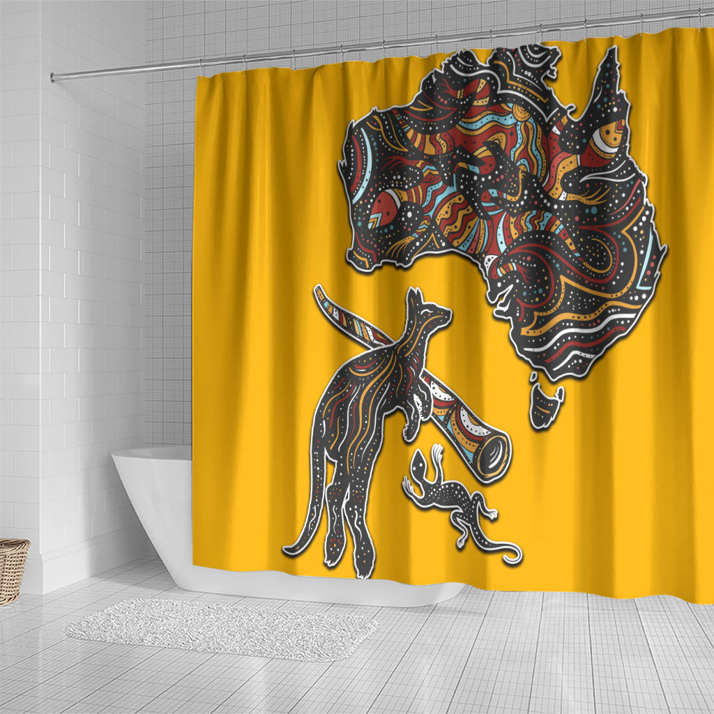 Didgeridoo Kangaroo Australia Shower Curtain Aboriginal Dot Art Indigenous Wildlife