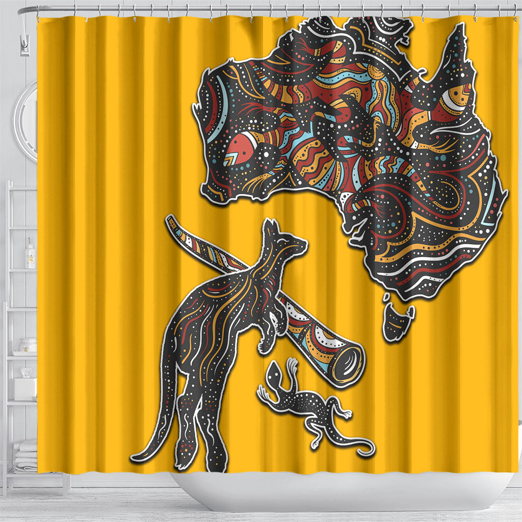 Didgeridoo Kangaroo Australia Shower Curtain Aboriginal Dot Art Indigenous Wildlife