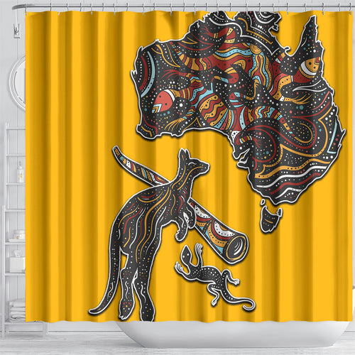 Didgeridoo Kangaroo Australia Shower Curtain Aboriginal Dot Art Indigenous Wildlife