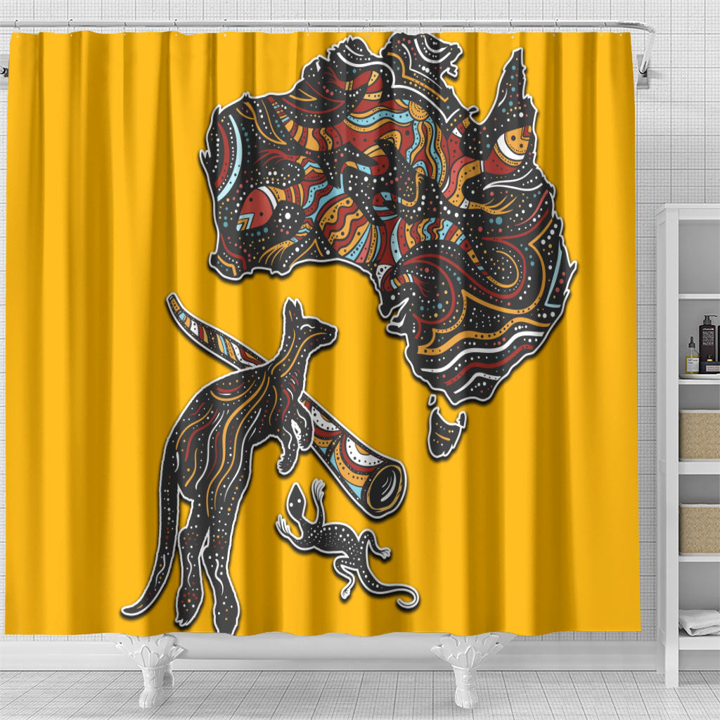 Didgeridoo Kangaroo Australia Shower Curtain Aboriginal Dot Art Indigenous Wildlife