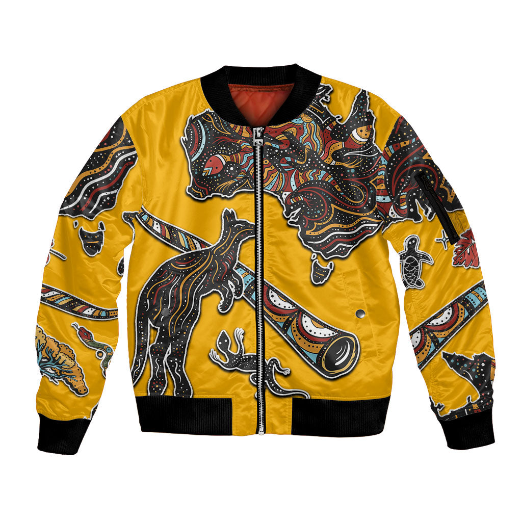 Didgeridoo Kangaroo Australia Sleeve Zip Bomber Jacket Aboriginal Dot Art Indigenous Wildlife