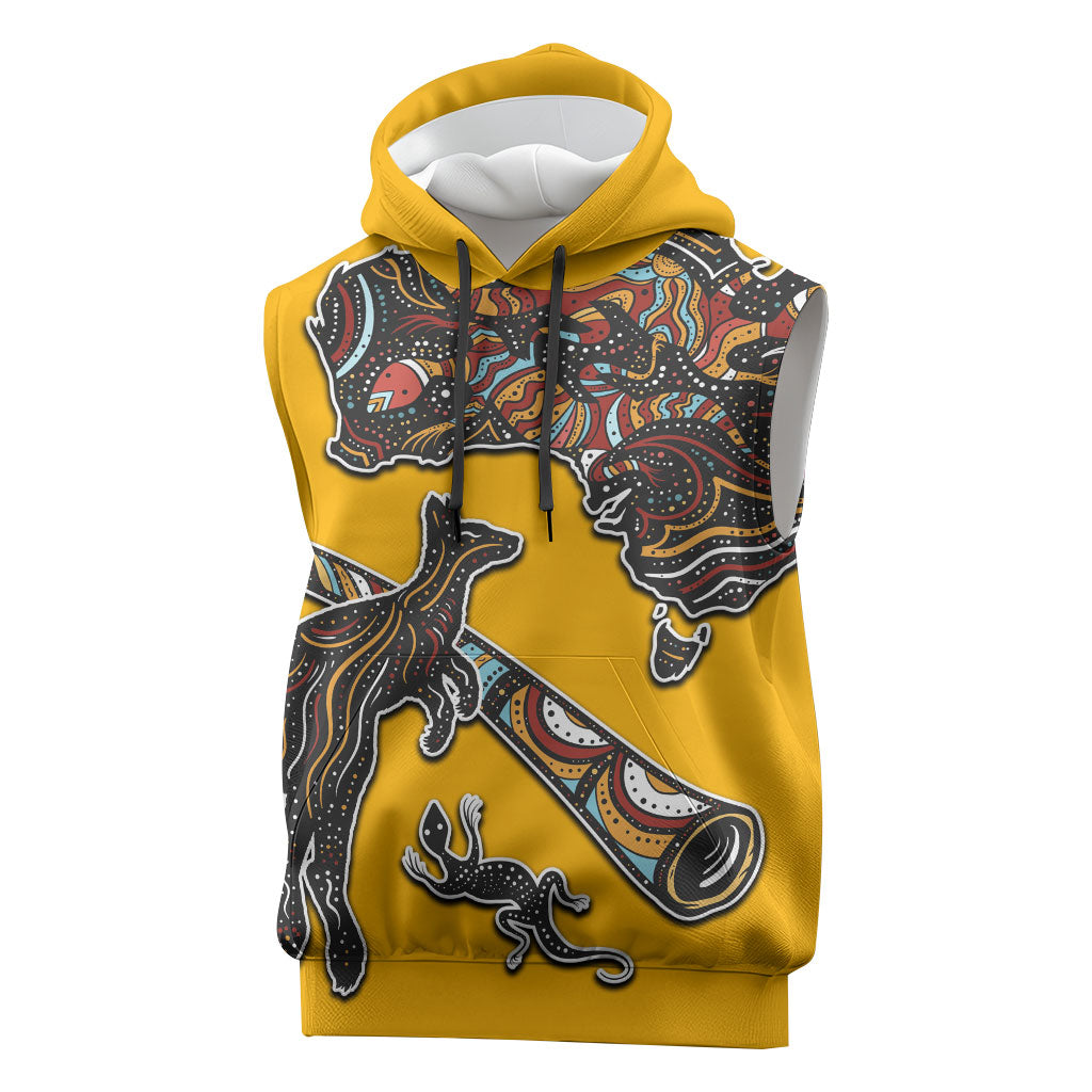 Didgeridoo Kangaroo Australia Sleeveless Hoodie Aboriginal Dot Art Indigenous Wildlife