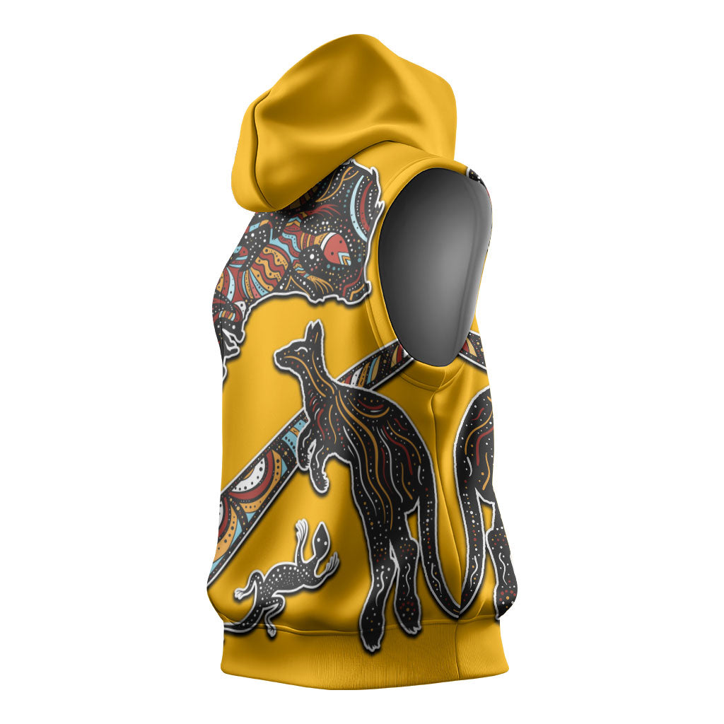 Didgeridoo Kangaroo Australia Sleeveless Hoodie Aboriginal Dot Art Indigenous Wildlife