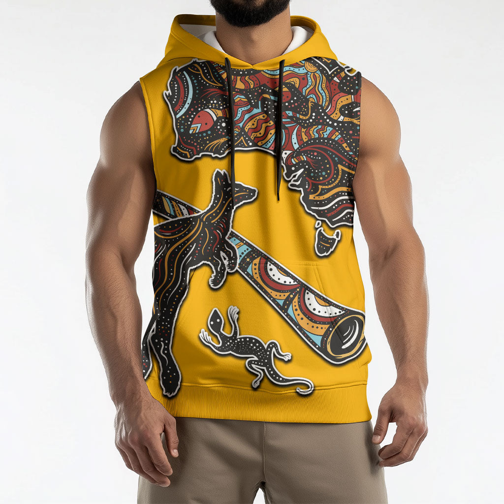 Didgeridoo Kangaroo Australia Sleeveless Hoodie Aboriginal Dot Art Indigenous Wildlife