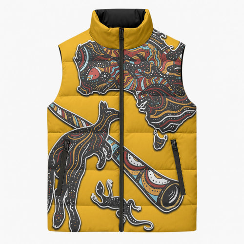 Didgeridoo Kangaroo Australia Sleeveless Puffer Jacket Aboriginal Dot Art Indigenous Wildlife