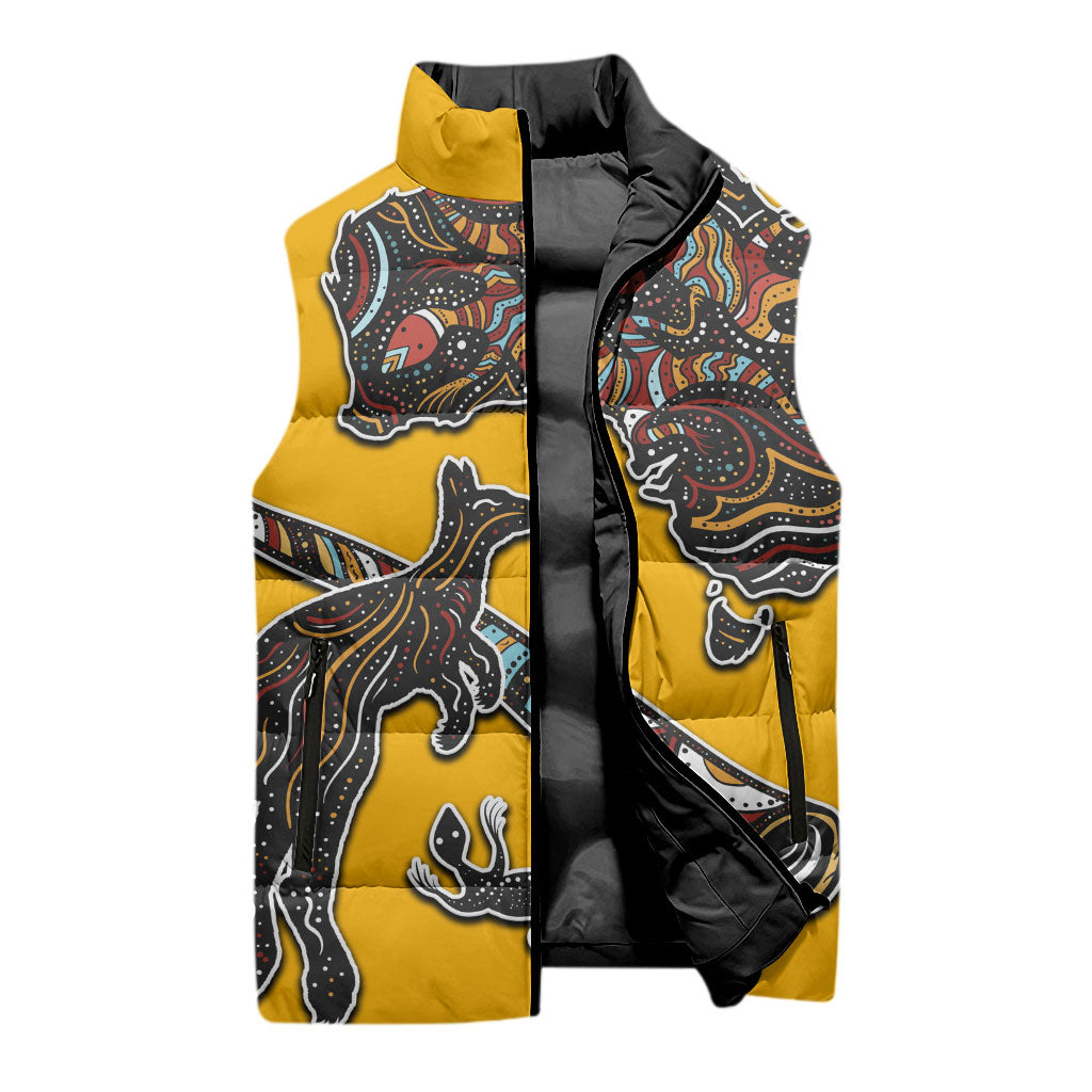 Didgeridoo Kangaroo Australia Sleeveless Puffer Jacket Aboriginal Dot Art Indigenous Wildlife