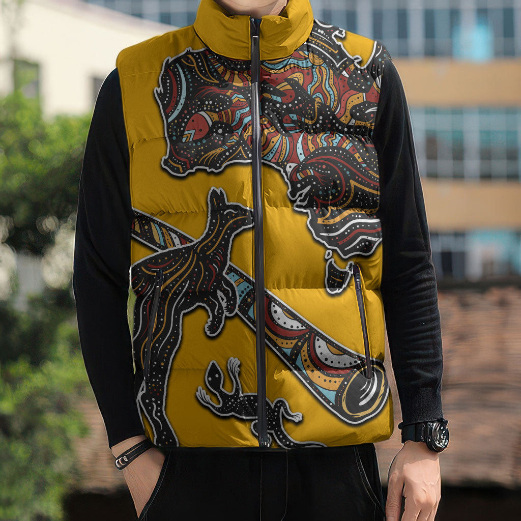 Didgeridoo Kangaroo Australia Sleeveless Puffer Jacket Aboriginal Dot Art Indigenous Wildlife