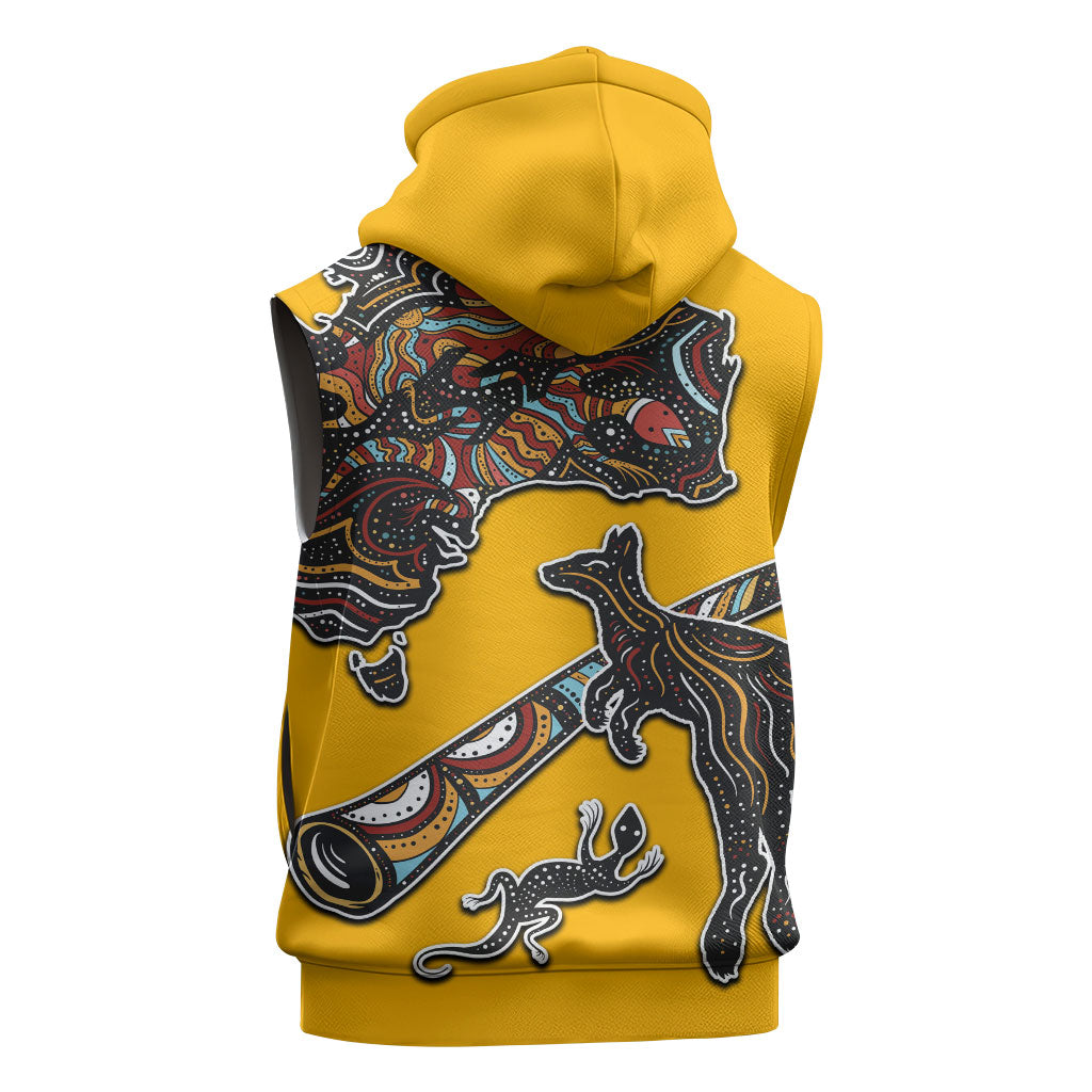 Didgeridoo Kangaroo Australia Sleeveless Zip Hoodie Aboriginal Dot Art Indigenous Wildlife
