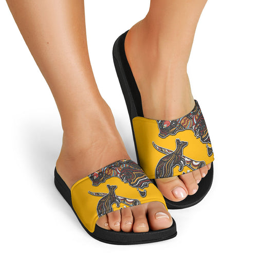 Didgeridoo Kangaroo Australia Slide Sandals Aboriginal Dot Art Indigenous Wildlife