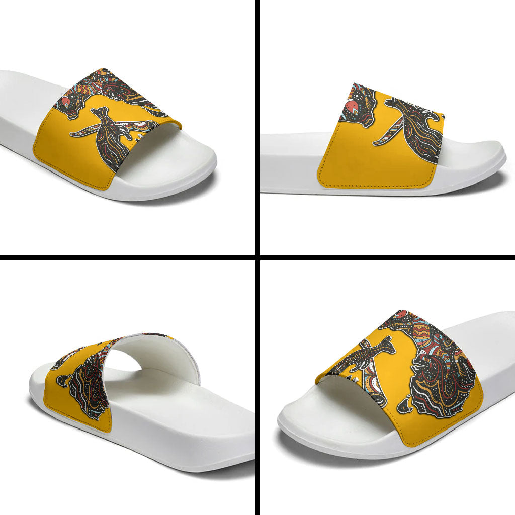 Didgeridoo Kangaroo Australia Slide Sandals Aboriginal Dot Art Indigenous Wildlife