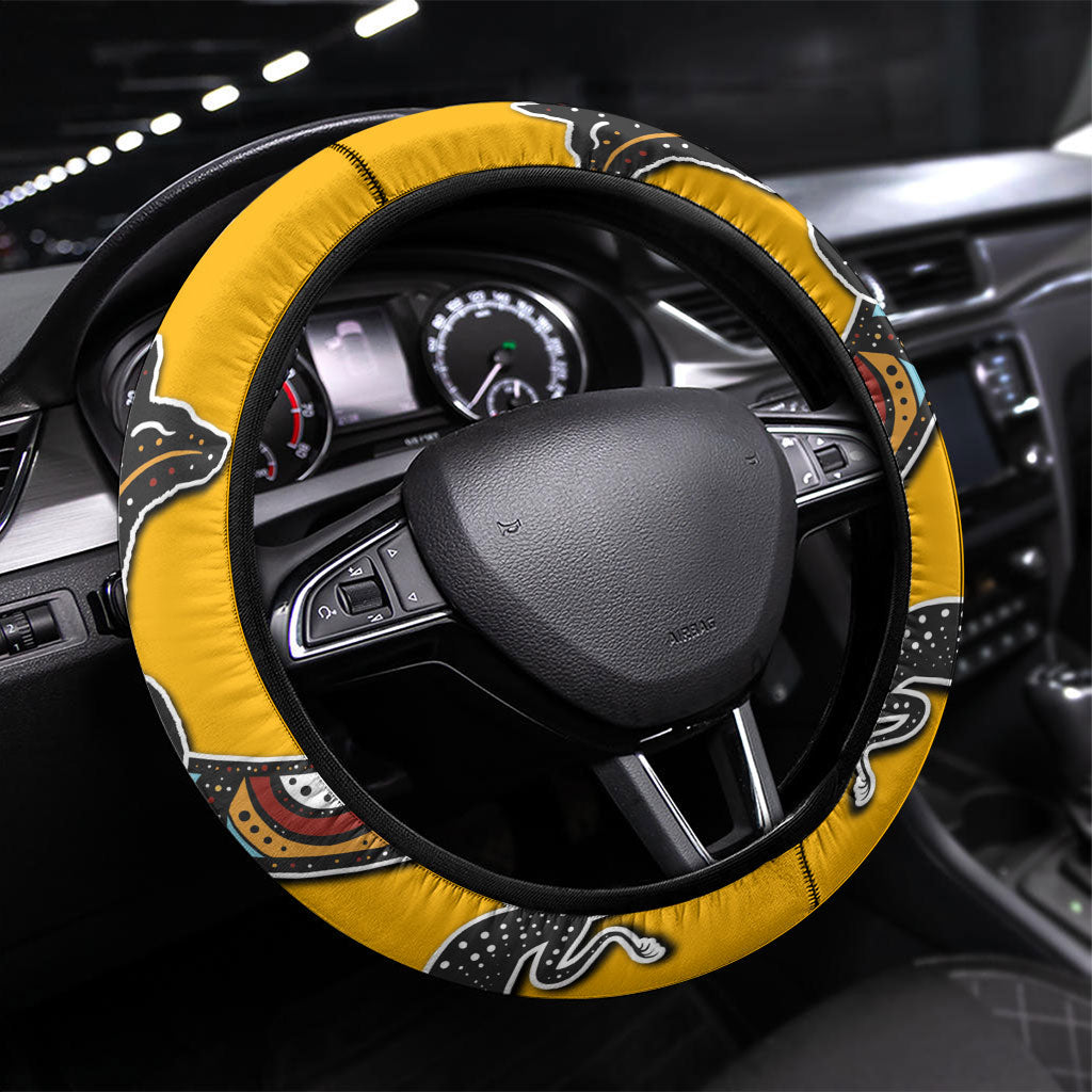 Didgeridoo Kangaroo Australia Steering Wheel Cover Aboriginal Dot Art Indigenous Wildlife