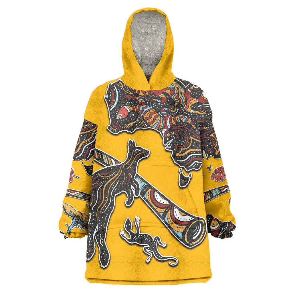 Didgeridoo Kangaroo Australia Wearable Blanket Hoodie Aboriginal Dot Art Indigenous Wildlife