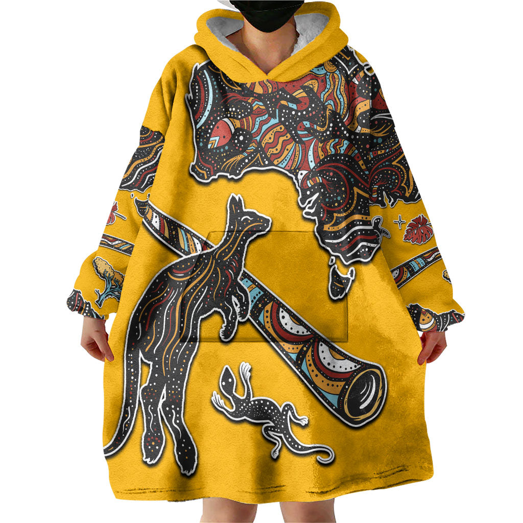 Didgeridoo Kangaroo Australia Wearable Blanket Hoodie Aboriginal Dot Art Indigenous Wildlife