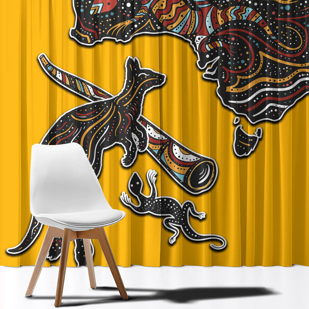 Didgeridoo Kangaroo Australia Window Curtain Aboriginal Dot Art Indigenous Wildlife